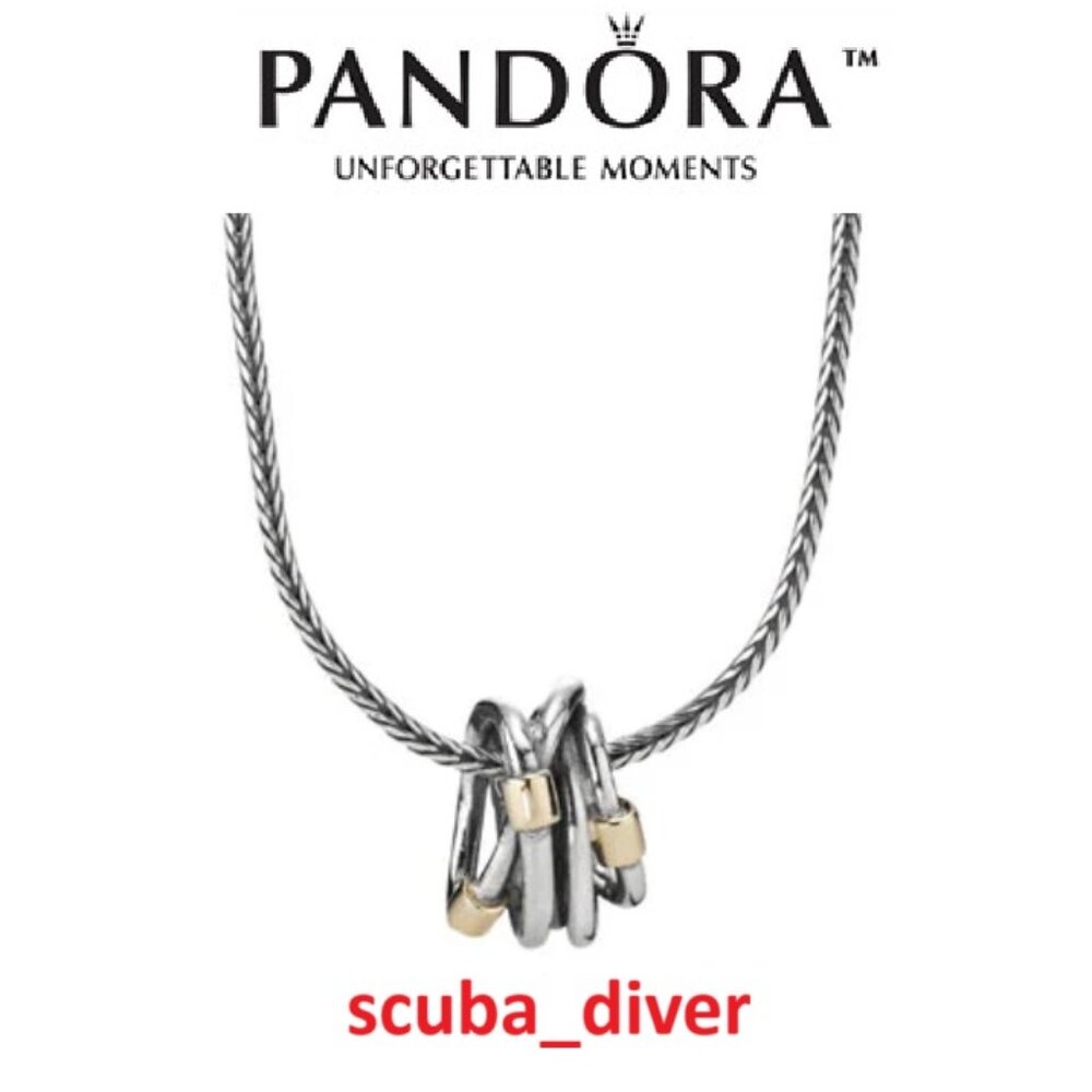 RARE Pandora Two-Tone 925 Silver 14K Gold Crossover Wrap Rope Pendant Necklace